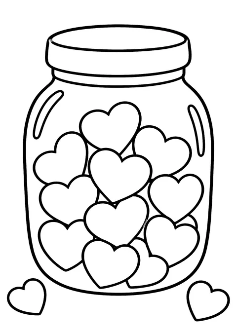 Hearts coloring page: Jar Full of Hearts