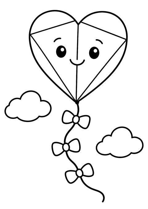 Hearts coloring page: Heart Kite