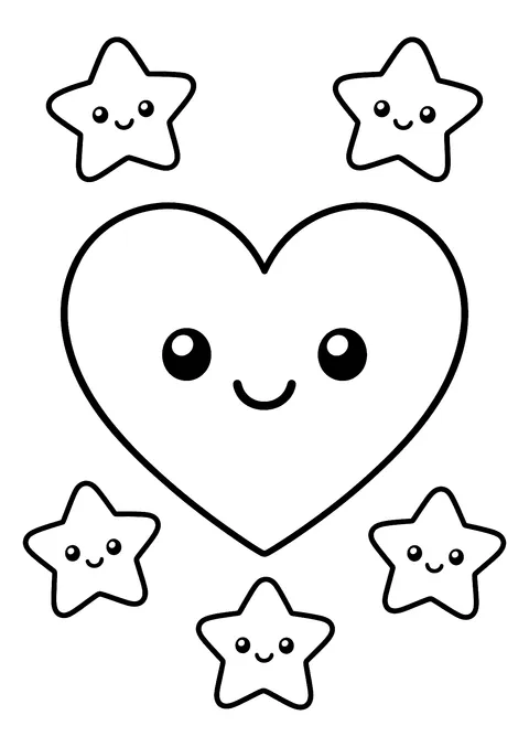 Hearts coloring page: Heart and Stars