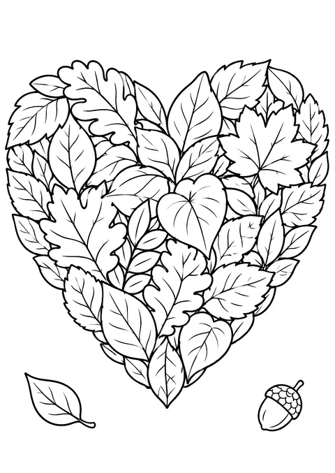 Hearts coloring page: Heart Made of Leaves
