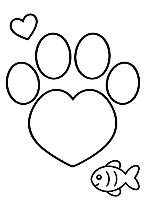 Hearts coloring page: Heart Paw Print