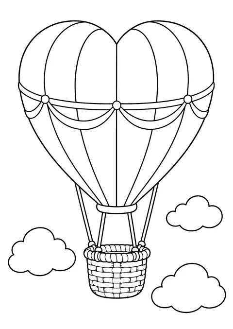Hearts coloring page: Heart Hot Air Balloon