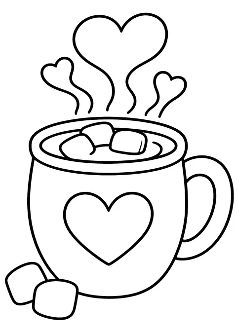 Hearts coloring page: Mug with a Heart