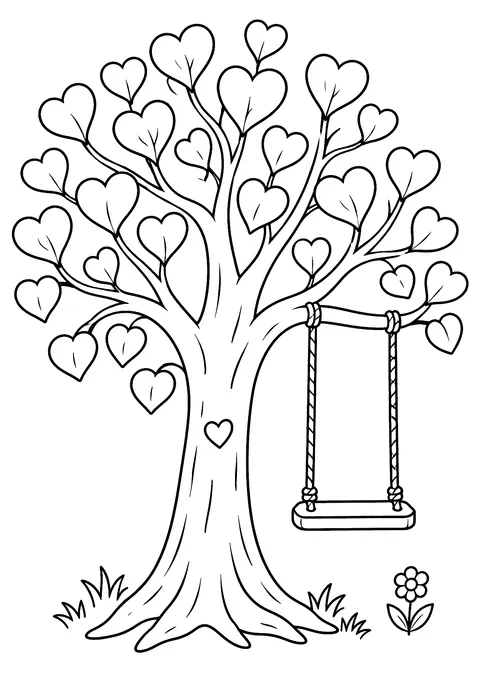 Valentine's Day coloring page: Tree with Heart Leaves