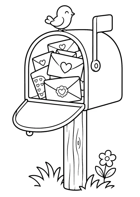 Valentine's Day coloring page: Mailbox Full of Love