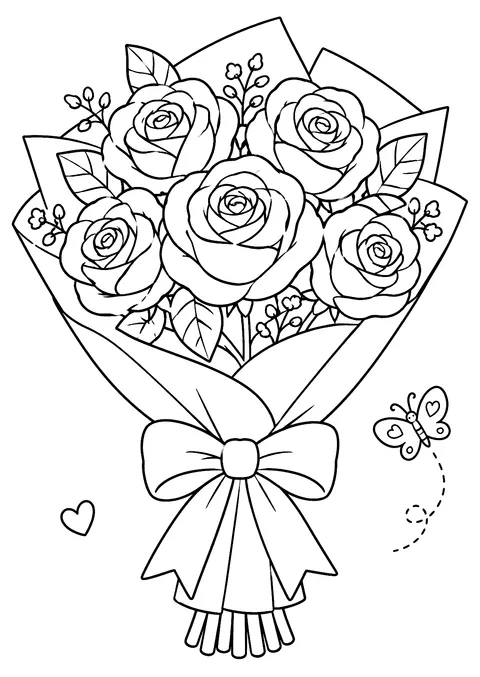Valentine's Day coloring page: Bouquet of Roses