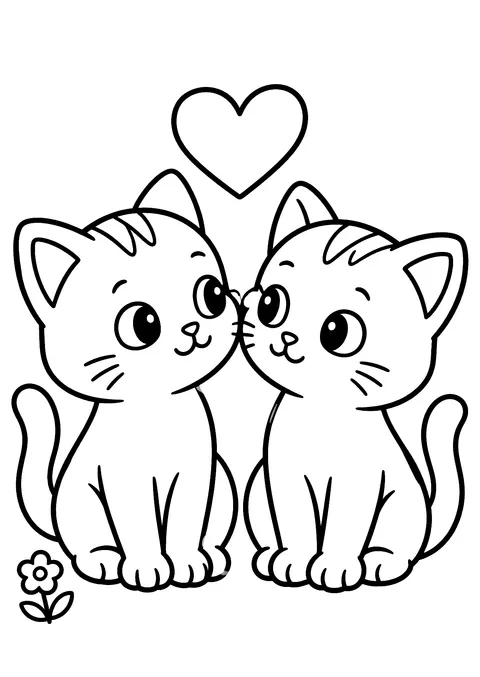 Valentine's Day coloring page: Kittens in Love