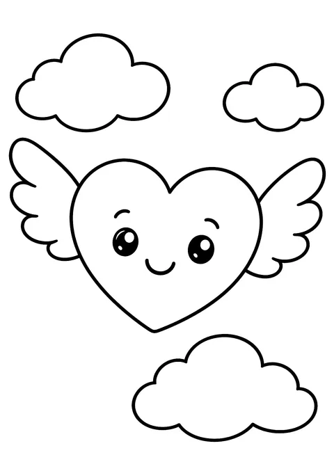 Valentine's Day coloring page: Heart with Wings