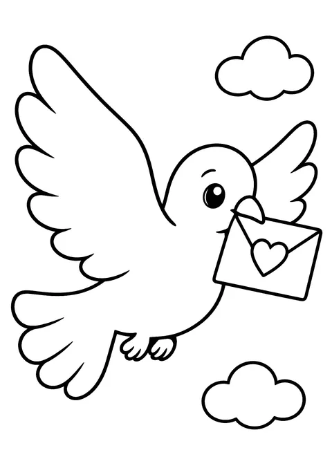 Valentine's Day coloring page: Dove with a Letter
