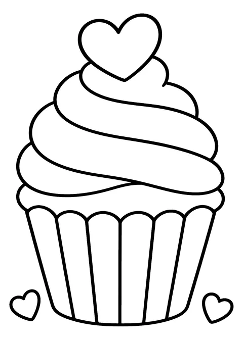 Valentine's Day coloring page: Valentine's Cupcake