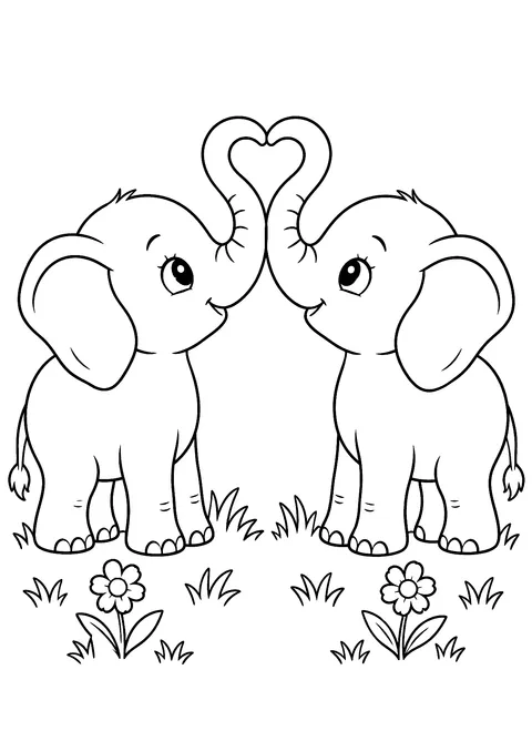 Valentine's Day coloring page: Elephants Making a Heart