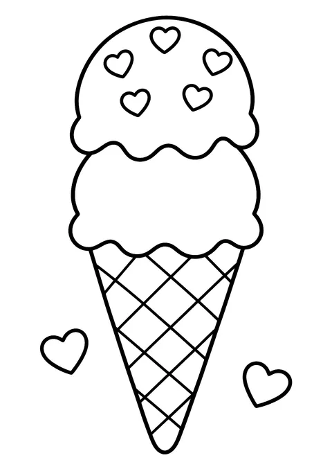 Valentine's Day coloring page: Ice Cream with Hearts