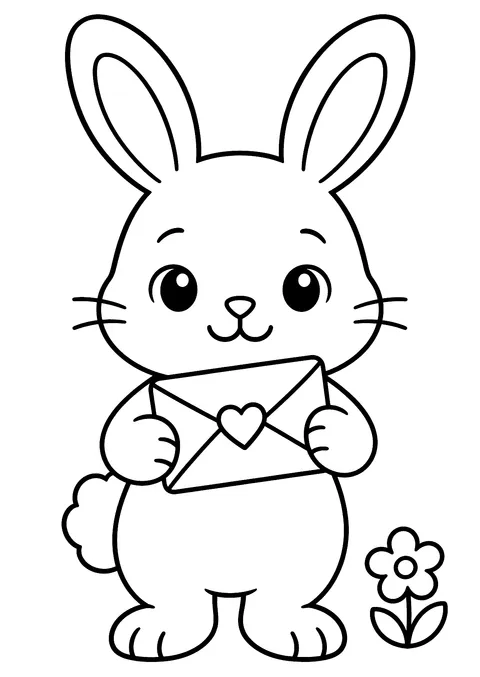 Valentine's Day coloring page: Bunny with a Love Letter