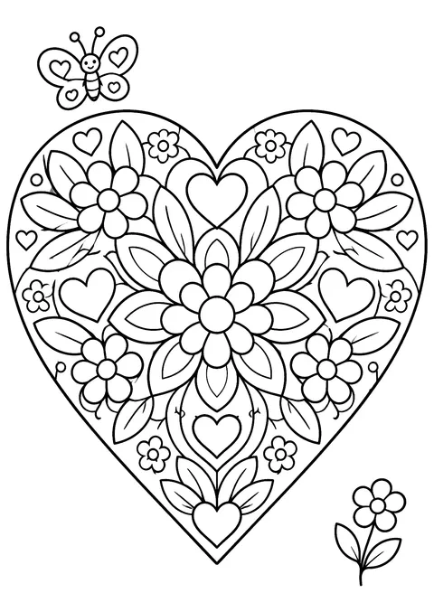 Valentine's Day coloring page: Heart Mandala