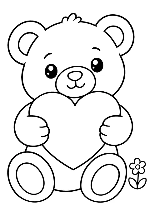 Valentine's Day coloring page: Teddy Bear with a Big Heart