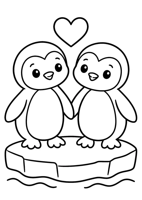 Valentine's Day coloring page: Penguins in Love
