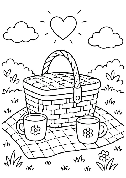 Valentine's Day coloring page: Picnic for Two