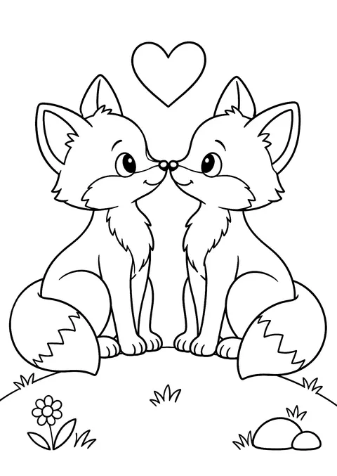 Valentine's Day coloring page: Foxes in Love