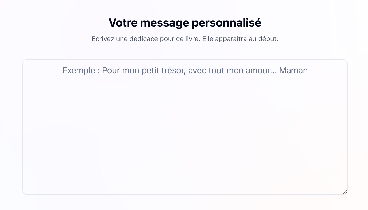 Page de dédicace personnalisée