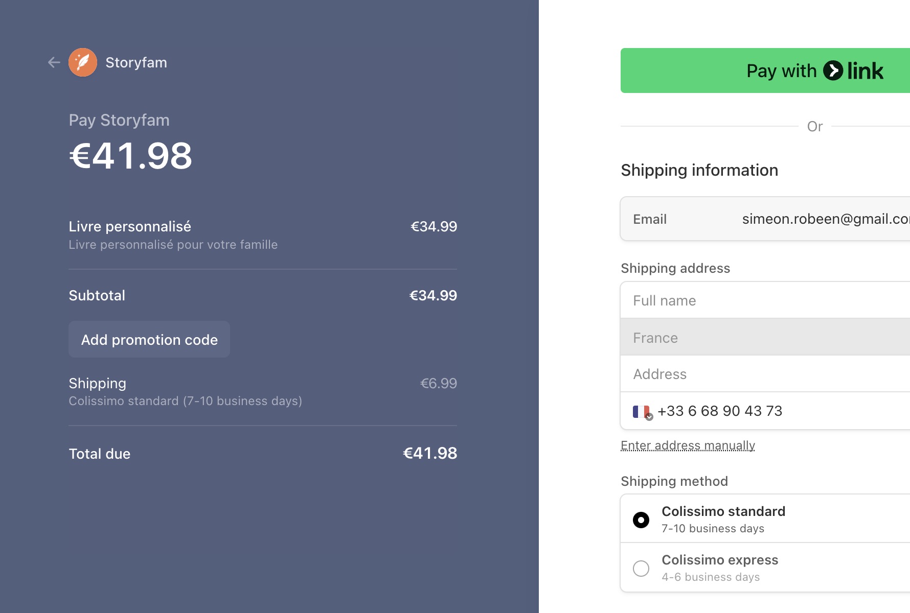Page de paiement de la commande