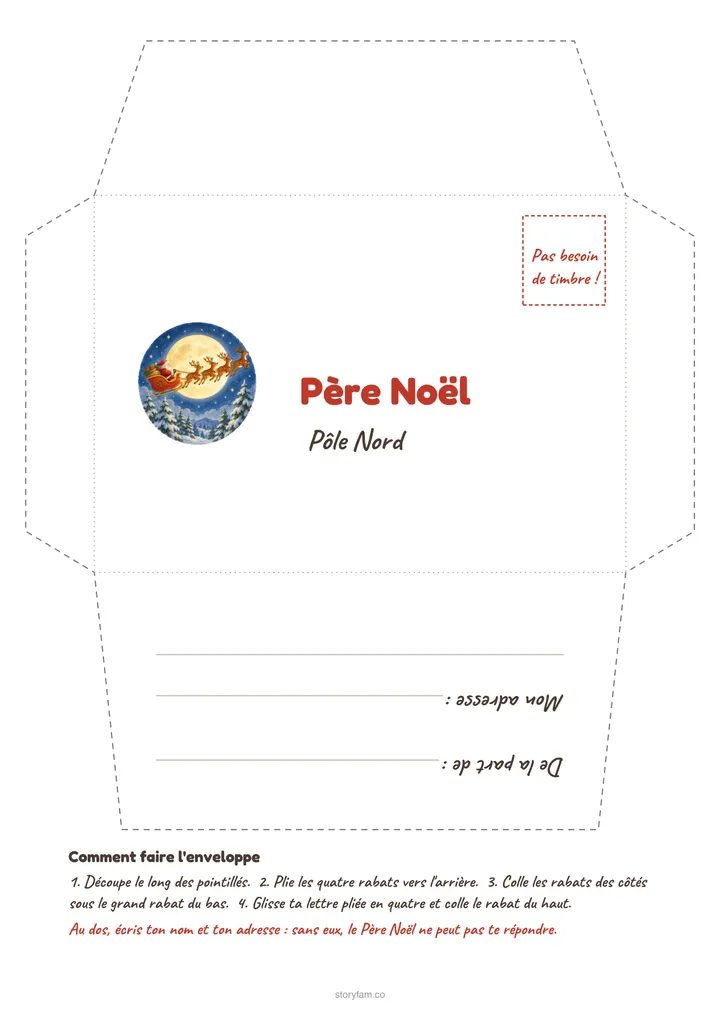 Lettre au Père Noël à imprimer : Enveloppe pour la lettre au Père Noël