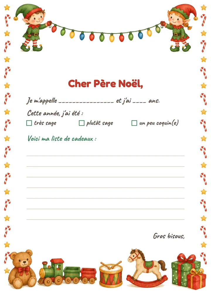 Lettre au Père Noël à imprimer : Les lutins du Père Noël