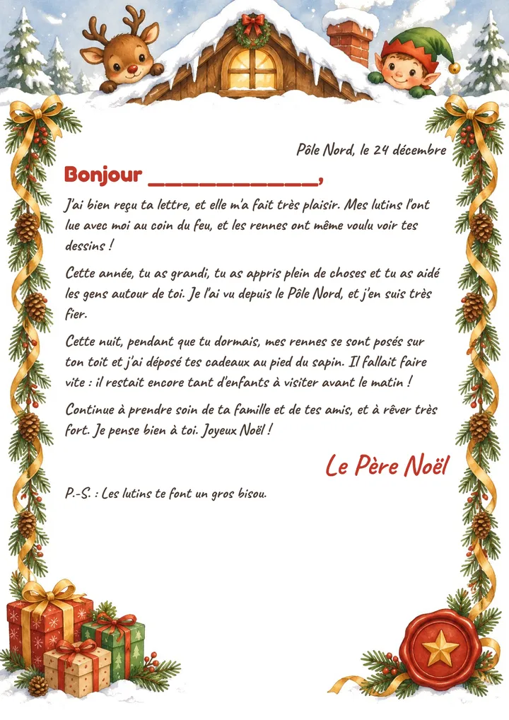 Lettre au Père Noël à imprimer : Lettre du Père Noël à votre enfant