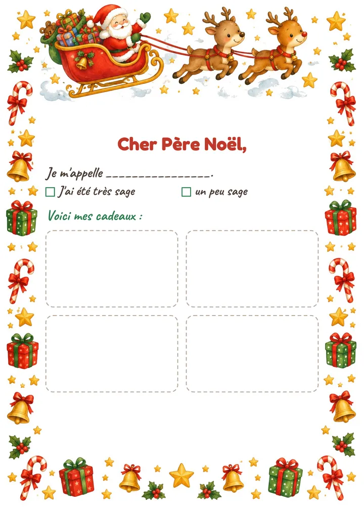 Lettre au Père Noël à imprimer : Le traîneau du Père Noël