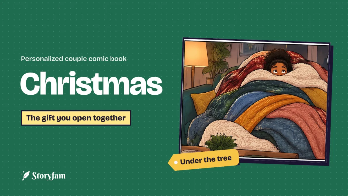 A personalized couple comic: the Christmas gift you open together