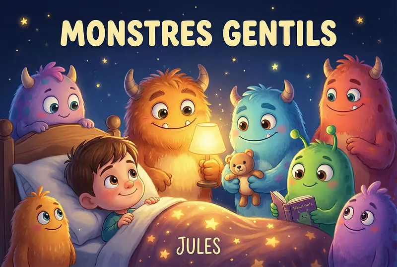 Personalized book cover on theme Friendly monsters