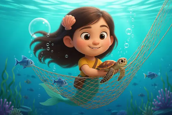 Ilustración de una página interna del libro personalizado sobre Sirenas