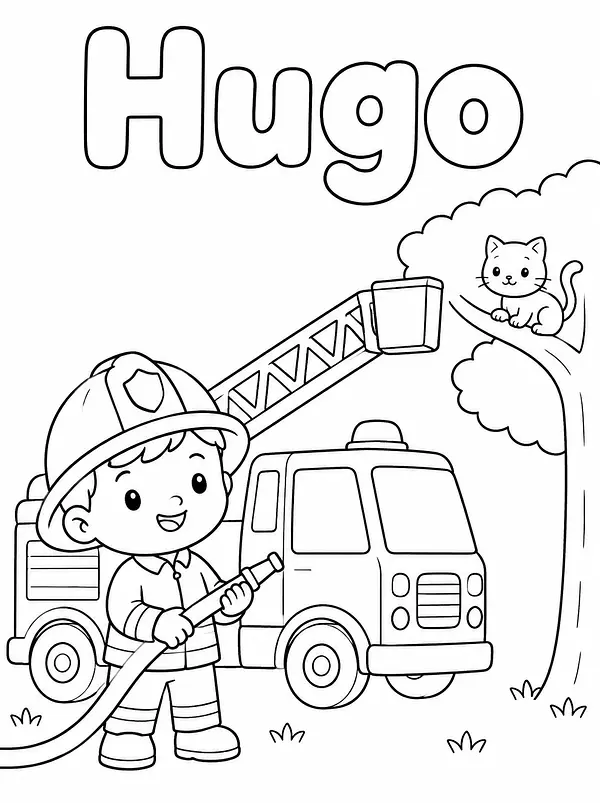 Coloriage Pompier personnalisé avec prénom, exemple 1