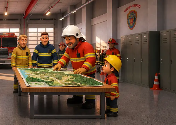 Illustration d'une page interne du livre personnalisé au sujet de Pompiers