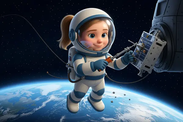 Illustration einer Innenseite des personalisierten Buches zum Thema Astronauten
