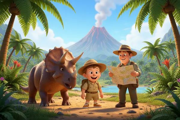 Illustration d'une page interne du livre personnalisé au sujet de Dinosaures