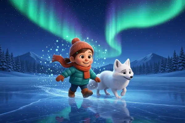 Internal page illustration of personalized book about Winter magic
