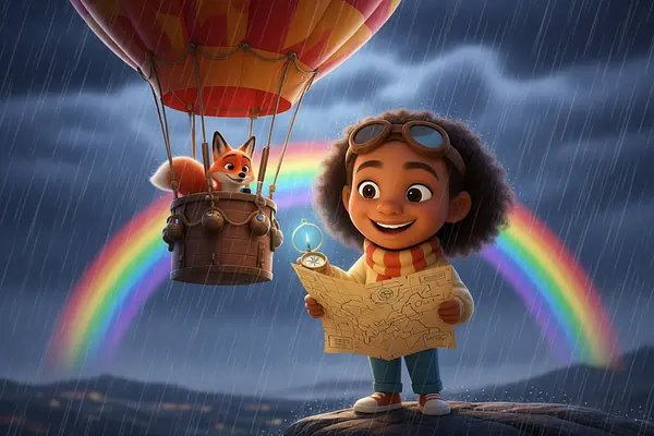 Internal page illustration of personalized book about Hot-air balloon trip