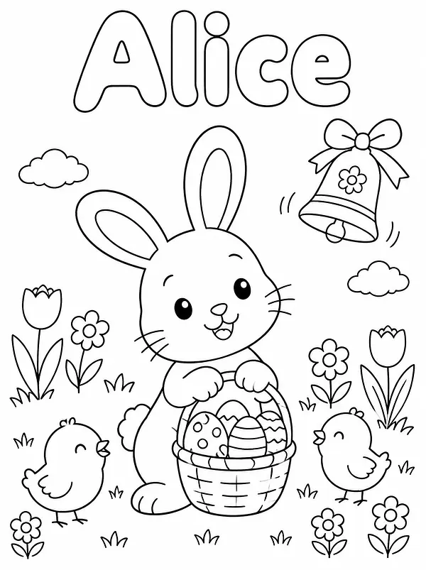 Dibujo de Pâques para colorear personalizado con nombre, ejemplo 1
