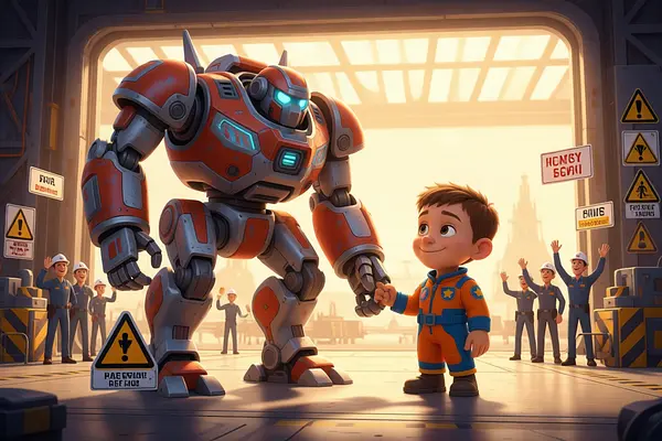 Illustration einer Innenseite des personalisierten Buches zum Thema Riesige Roboter