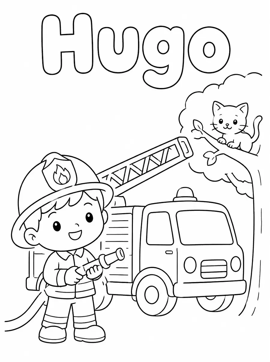 Disegno Pompier da colorare personalizzato con nome, esempio 2