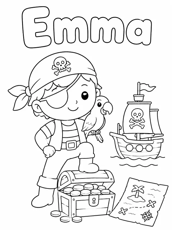 Personalized Pirate coloring page with a name, example 1