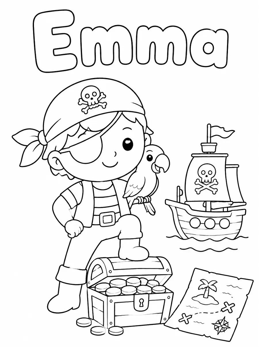 Disegno Pirate da colorare personalizzato con nome, esempio 1