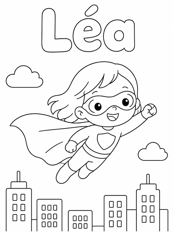 Coloriage Super-héros personnalisé avec prénom, exemple 1