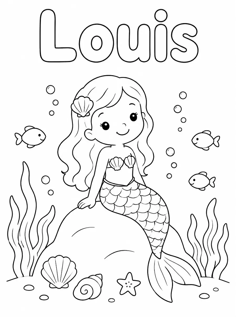 Coloriage Sirène personnalisé avec prénom, exemple 2