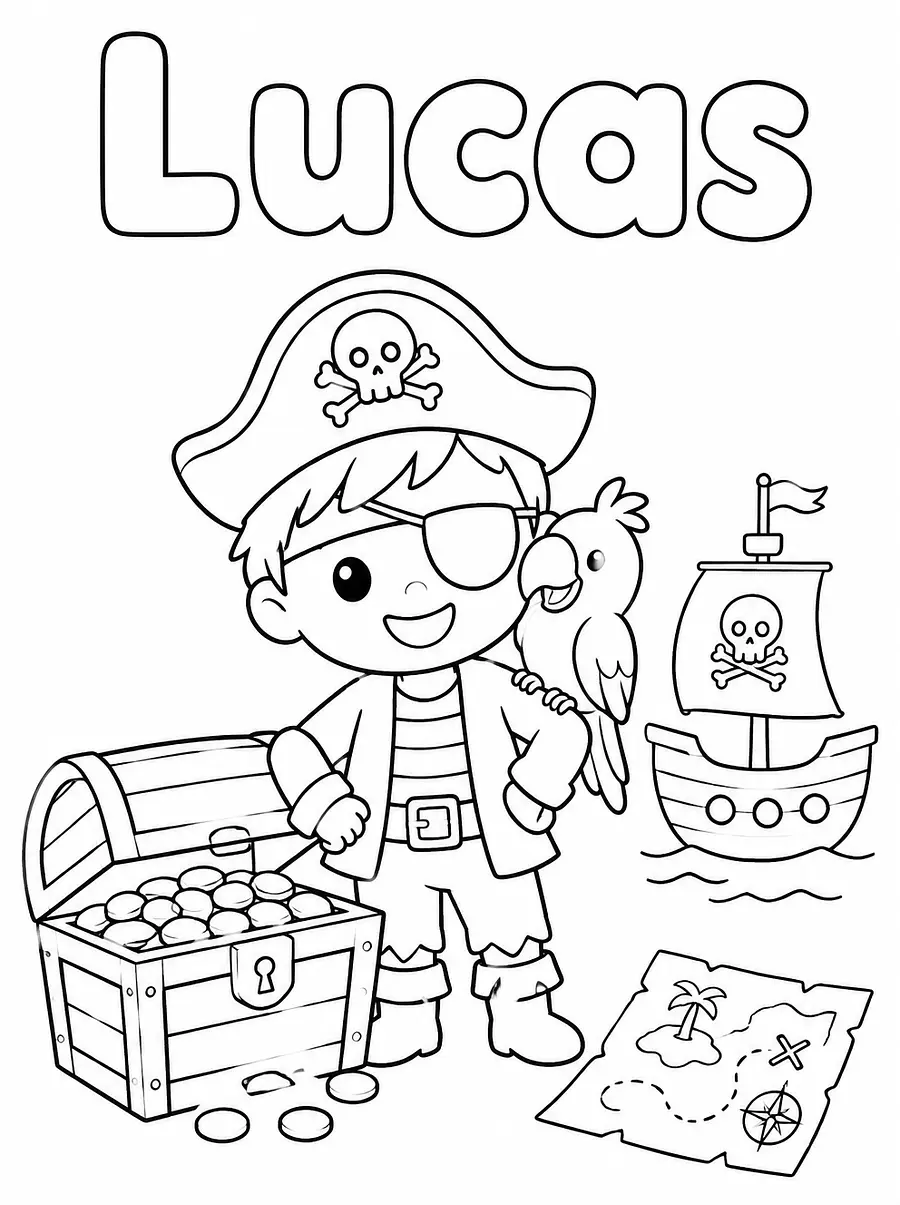 Coloriage Pirate personnalisé avec prénom, exemple 2