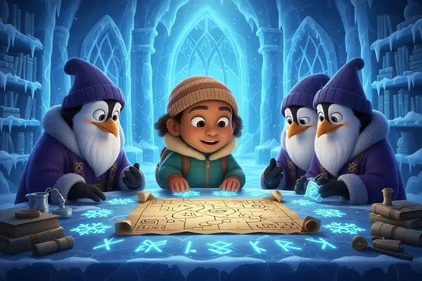 Ilustración de una página interna del libro personalizado sobre Reino del hielo