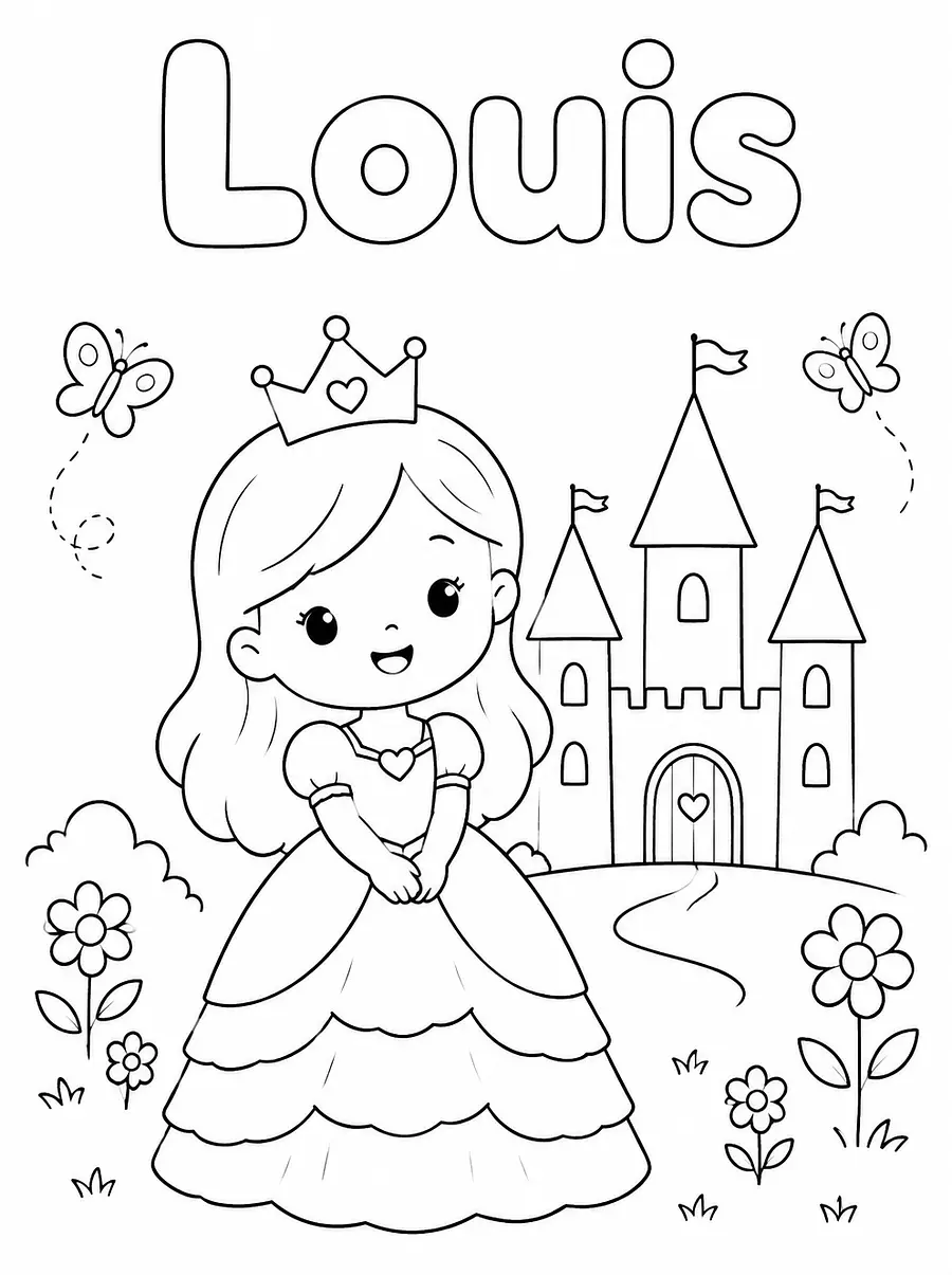 Dibujo de Princesse para colorear personalizado con nombre, ejemplo 1