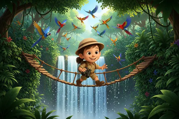 Illustration d'une page interne du livre personnalisé au sujet de Explorateurs de jungle