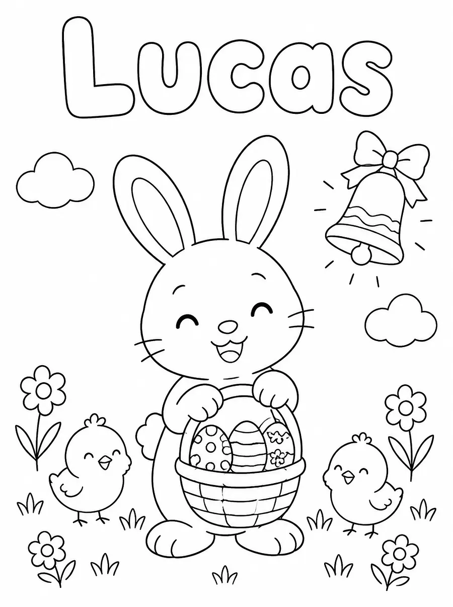 Coloriage Pâques personnalisé avec prénom, exemple 2