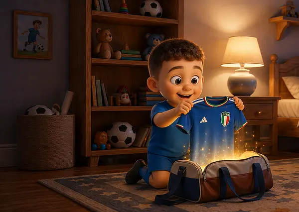 Illustrazione di una pagina interna del libro personalizzato sul soggetto di Calcio